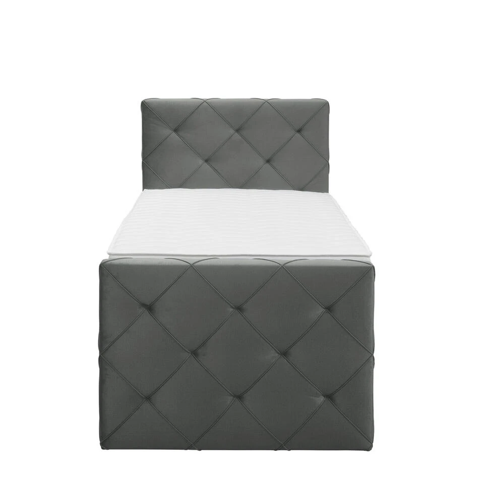 Boxspring Met Voetbord Liv Geruit - Grijs - 90x200 Cm - Vierkante Poot 4 Boxspring Met Voetbord Liv Geruit - Grijs - 90x200 Cm - Vierkante Poot - Afbeelding 2