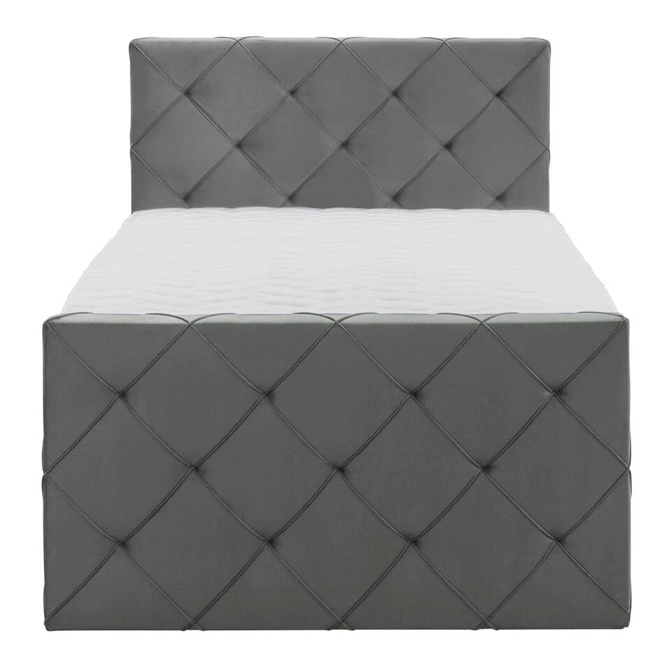 Boxspring Met Voetbord Liv Geruit - Grijs - 120x200 Cm - Ronde Poot 5 Boxspring Met Voetbord Liv Geruit - Grijs - 120x200 Cm - Ronde Poot - Afbeelding 3