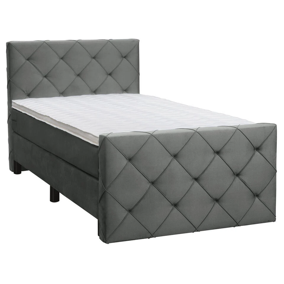 Boxspring Met Voetbord Liv Geruit - Grijs - 120x200 Cm - Ronde Poot 6 Boxspring Met Voetbord Liv Geruit - Grijs - 120x200 Cm - Ronde Poot - Afbeelding 4