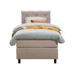 Boxspring Liv Geruit - Beige - 90x200 Cm - Ronde Poot