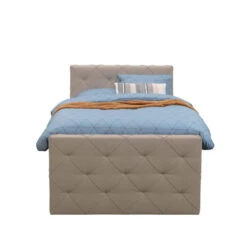 Boxspring Met Voetbord Liv Geruit - Beige - 120x200 Cm - Vierkante Poot