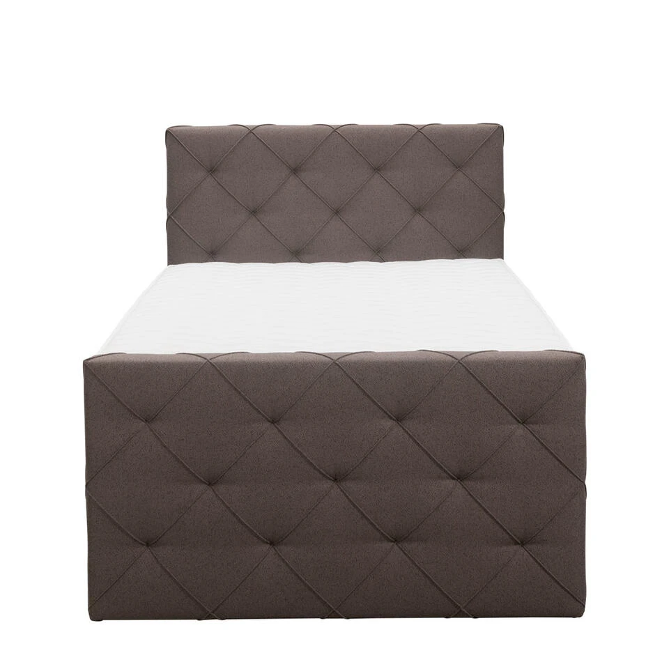 Boxspring Met Voetbord Liv Geruit - Donkerbruin - 120x200 Cm - Ronde Poot 4 Boxspring Met Voetbord Liv Geruit - Donkerbruin - 120x200 Cm - Ronde Poot - Afbeelding 2