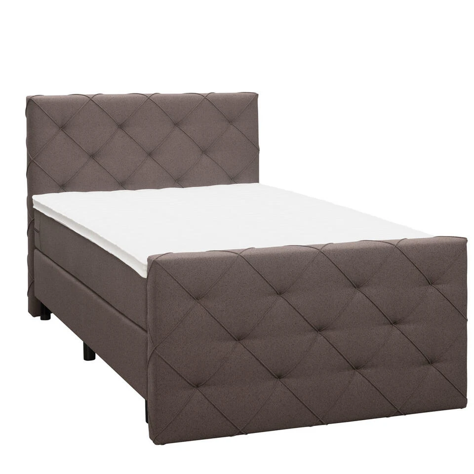 Boxspring Met Voetbord Liv Geruit - Donkerbruin - 120x200 Cm - Ronde Poot 5 Boxspring Met Voetbord Liv Geruit - Donkerbruin - 120x200 Cm - Ronde Poot - Afbeelding 3