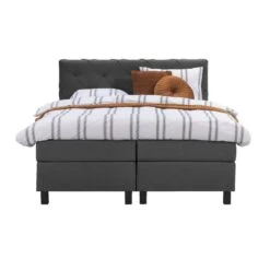Boxspring Liv Geruit - Antraciet - 160x200 Cm - Vierkante Poot