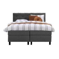 Boxspring Liv Geruit - Antraciet - 180x200 Cm - Ronde Poot