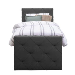 Boxspring Met Voetbord Liv Geruit - Antraciet - 90x200 Cm - Ronde Poot