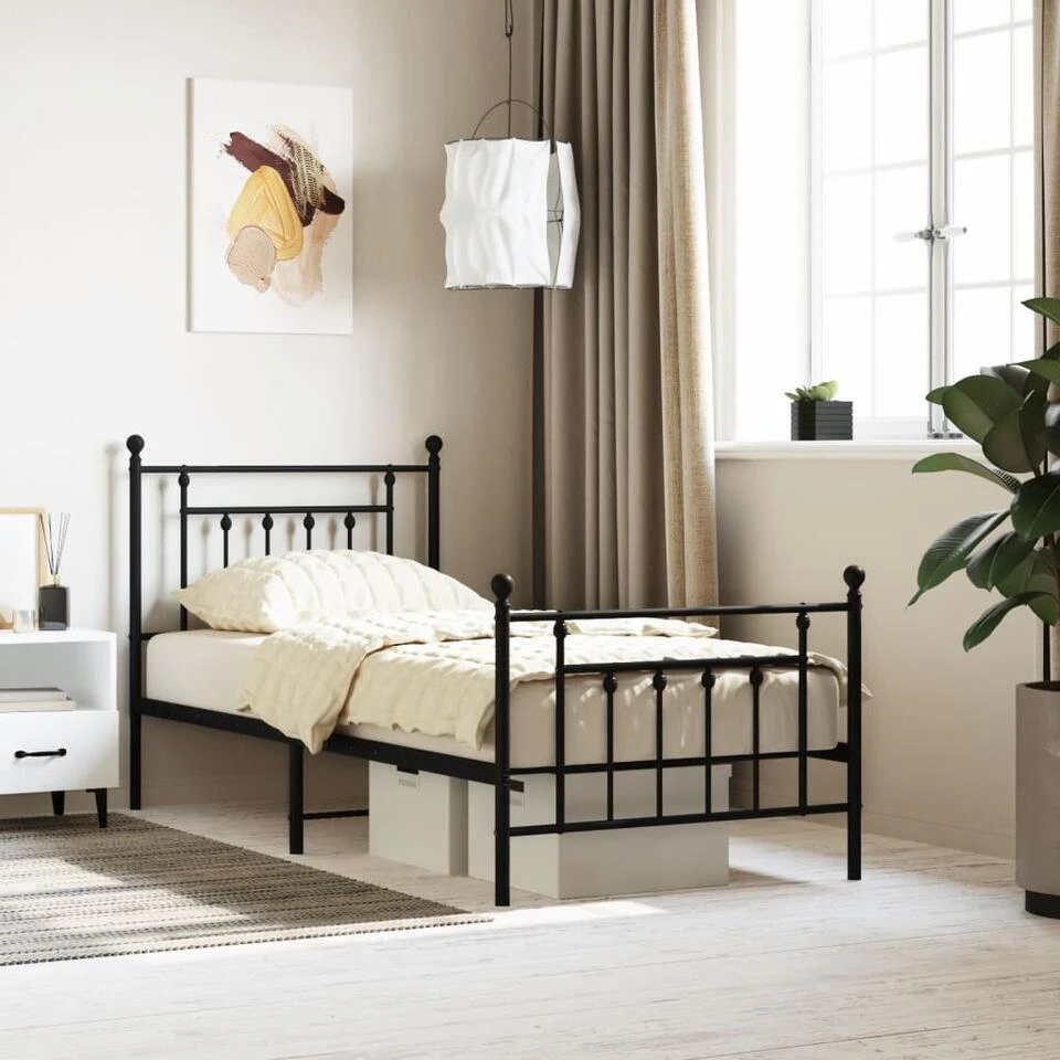 VidaXL - Bed Frame Met Hoofd- En Voeteneinde - Zwart - Metaal - 90x190 Cm 4 VidaXL - Bed Frame Met Hoofd- En Voeteneinde - Zwart - Metaal - 90x190 Cm - Afbeelding 2