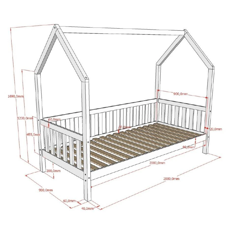 Bedhuisje Home - 90x200 Cm - Met Hekje - Massief Eikenhout 6 Bedhuisje Home - 90x200 Cm - Met Hekje - Massief Eikenhout - Afbeelding 4
