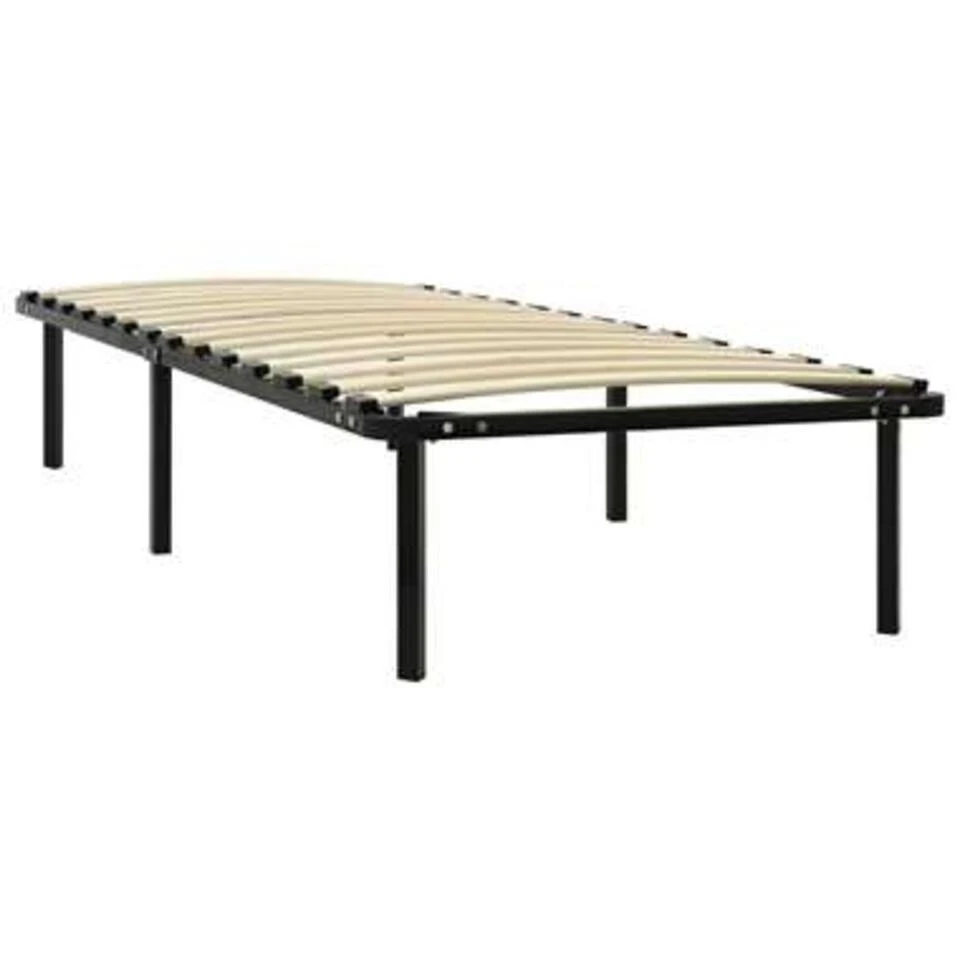 VidaXL - Bed Frame Met Hout Lattenbodem - Zwart - Metaal - 90x200 Cm 4 VidaXL - Bed Frame Met Hout Lattenbodem - Zwart - Metaal - 90x200 Cm - Afbeelding 2