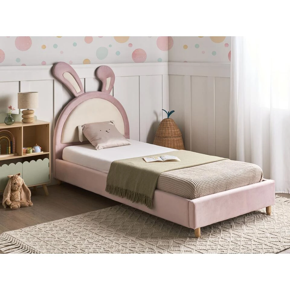 LALLIAS - Eenpersoonsbed - Roze - 90 X 200 Cm - Fluweel 4 LALLIAS - Eenpersoonsbed - Roze - 90 X 200 Cm - Fluweel - Afbeelding 2