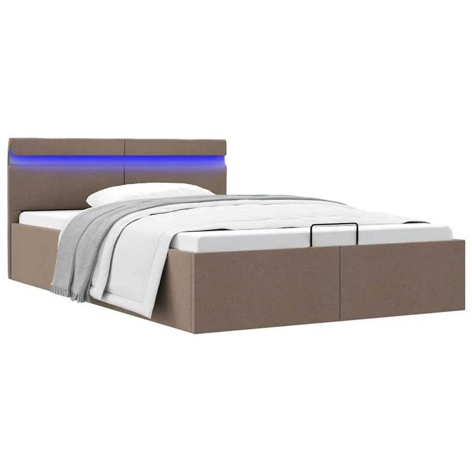 VidaXL - LED Bed Met Opbergruimte - Hydraulische - Taupe - Stof - 140x200 Cm 4 VidaXL - LED Bed Met Opbergruimte - Hydraulische - Taupe - Stof - 140x200 Cm - Afbeelding 2