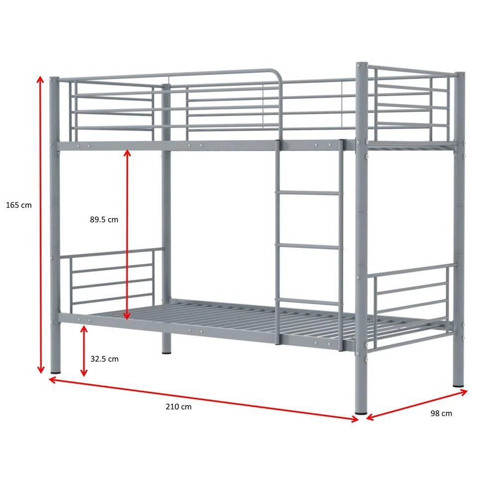 Stapelbed Dixie 90x200cm - Metaal - Mat Grijs 8 Stapelbed Dixie 90x200cm - Metaal - Mat Grijs - Afbeelding 6