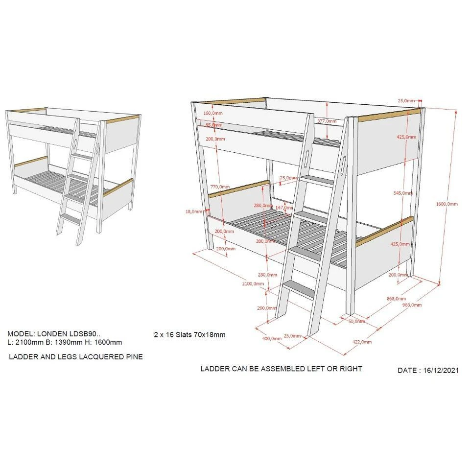 Vipack Stapelbed London 90x200 - Wit 6 Vipack Stapelbed London 90x200 - Wit - Afbeelding 4