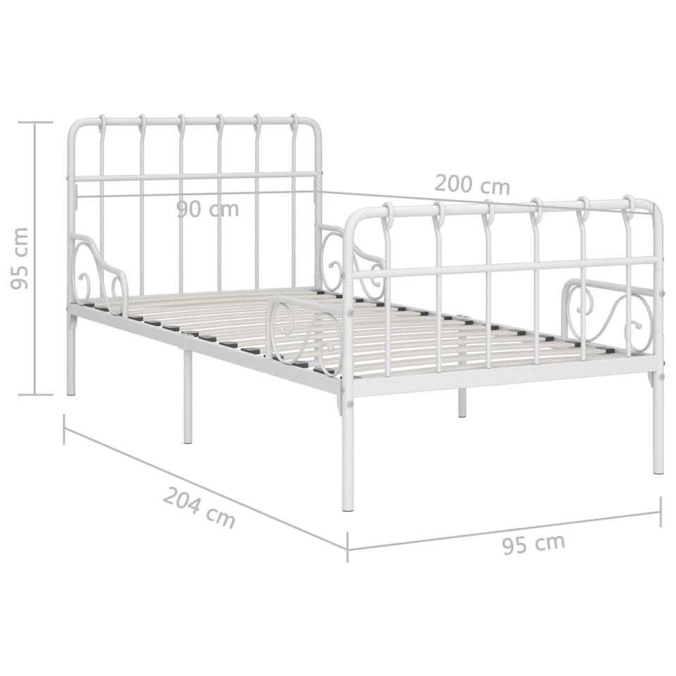 VidaXL - Bed Frame Met Lattenbodem - Wit - Metaal - 90x200 Cm 7 VidaXL - Bed Frame Met Lattenbodem - Wit - Metaal - 90x200 Cm - Afbeelding 5