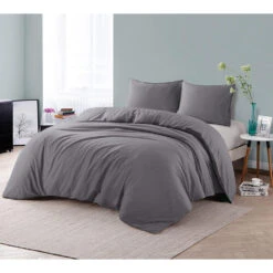 Comfort Dekbedovertrek Jorrit Effen - Antraciet - 240x200/220 Cm -Bedden Bij Leen Bakker 31106086 9050