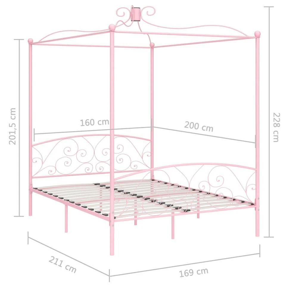 VidaXL - Hemelbed Met Verfijnd Ontwerp - Roze - Metaal - 160x200 Cm 4 VidaXL - Hemelbed Met Verfijnd Ontwerp - Roze - Metaal - 160x200 Cm - Afbeelding 2