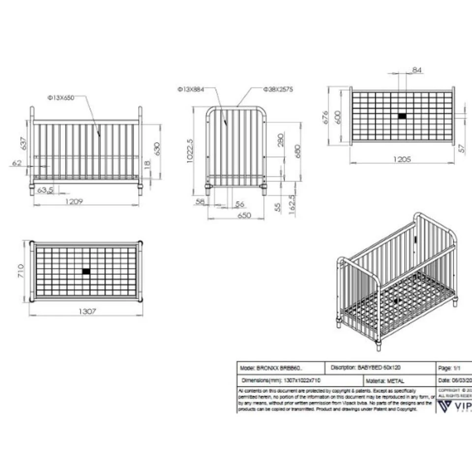 Vipack Babybed Bronxx - 60x120cm - Wit 7 Vipack Babybed Bronxx - 60x120cm - Wit - Afbeelding 5