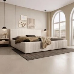Meubella - Tweepersoonsbed Infinity - Beige - Fluffy Ribstof - 180x200 Cm -Bedden Bij Leen Bakker 4a1ad021b1bd48ba9ef34fc8214469ab