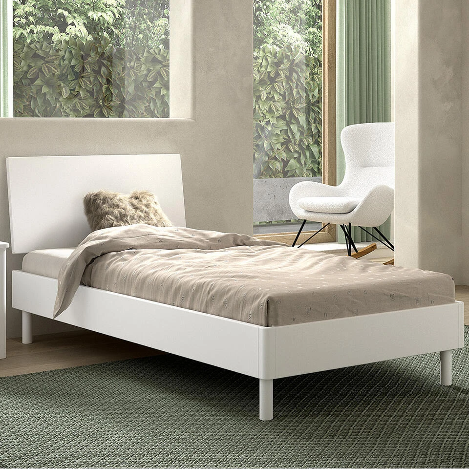 Eenpersoonsbed Forrest 90x200cm - Massief Beukenhout - Wit 5 Eenpersoonsbed Forrest 90x200cm - Massief Beukenhout - Wit - Afbeelding 3