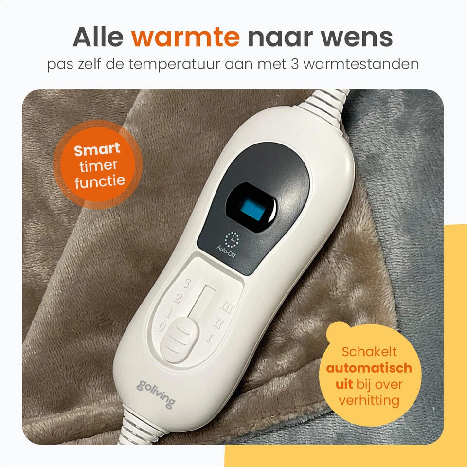 Goliving Elektrische Fleece Plaid - Warmtedeken 3 Standen - 160x120cm Lichtgrijs 8 Goliving Elektrische Fleece Plaid - Warmtedeken 3 Standen - 160x120cm Lichtgrijs - Afbeelding 7