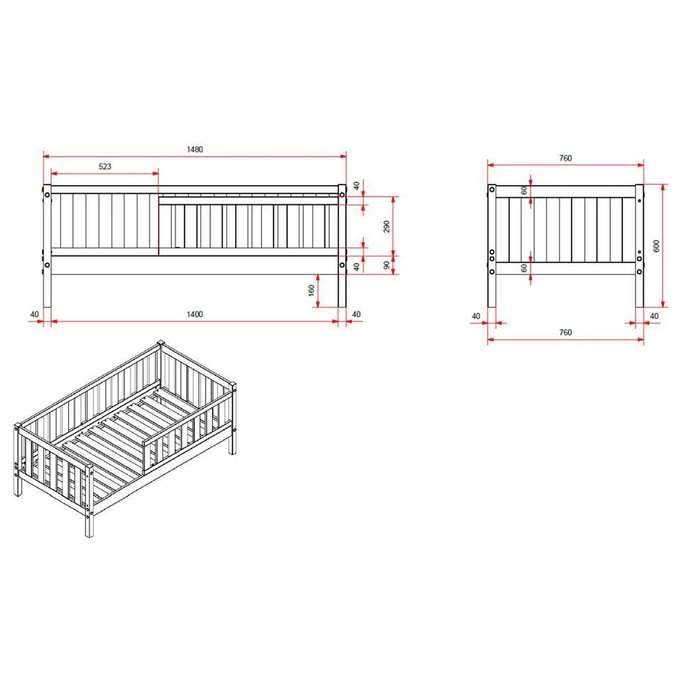 Peuterbed Petronille 70 X 140cm Dennenhout - Grijs 9 Peuterbed Petronille 70 X 140cm Dennenhout - Grijs - Afbeelding 7