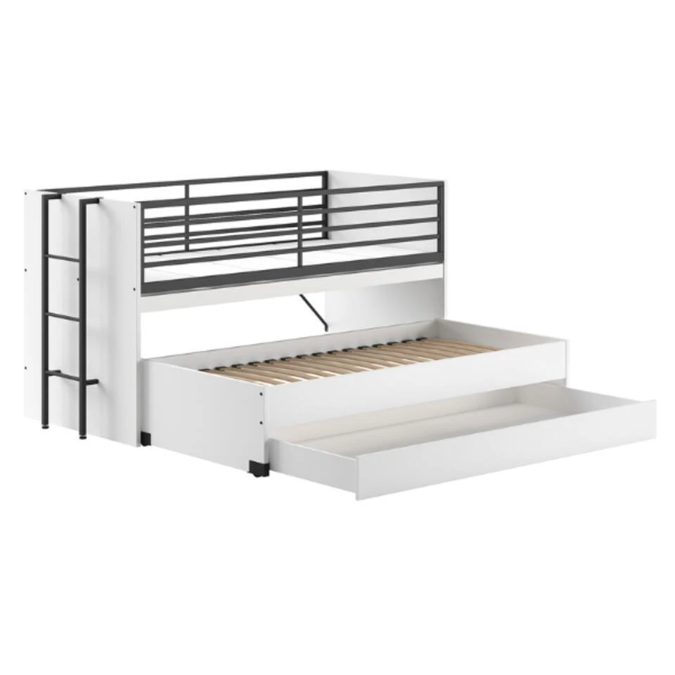 Halfhoogslaper Sammie 90x200cm Met 2 Slaapplaatsen, Bedlade En Bureau - Wit 7 Halfhoogslaper Sammie 90x200cm Met 2 Slaapplaatsen, Bedlade En Bureau - Wit - Afbeelding 5