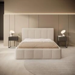 Meubella - Tweepersoonsbed Excalibur - Beige Teddystof - 140x200 Cm -Bedden Bij Leen Bakker 6c76ccdb957c4a44a5391214aa993e49