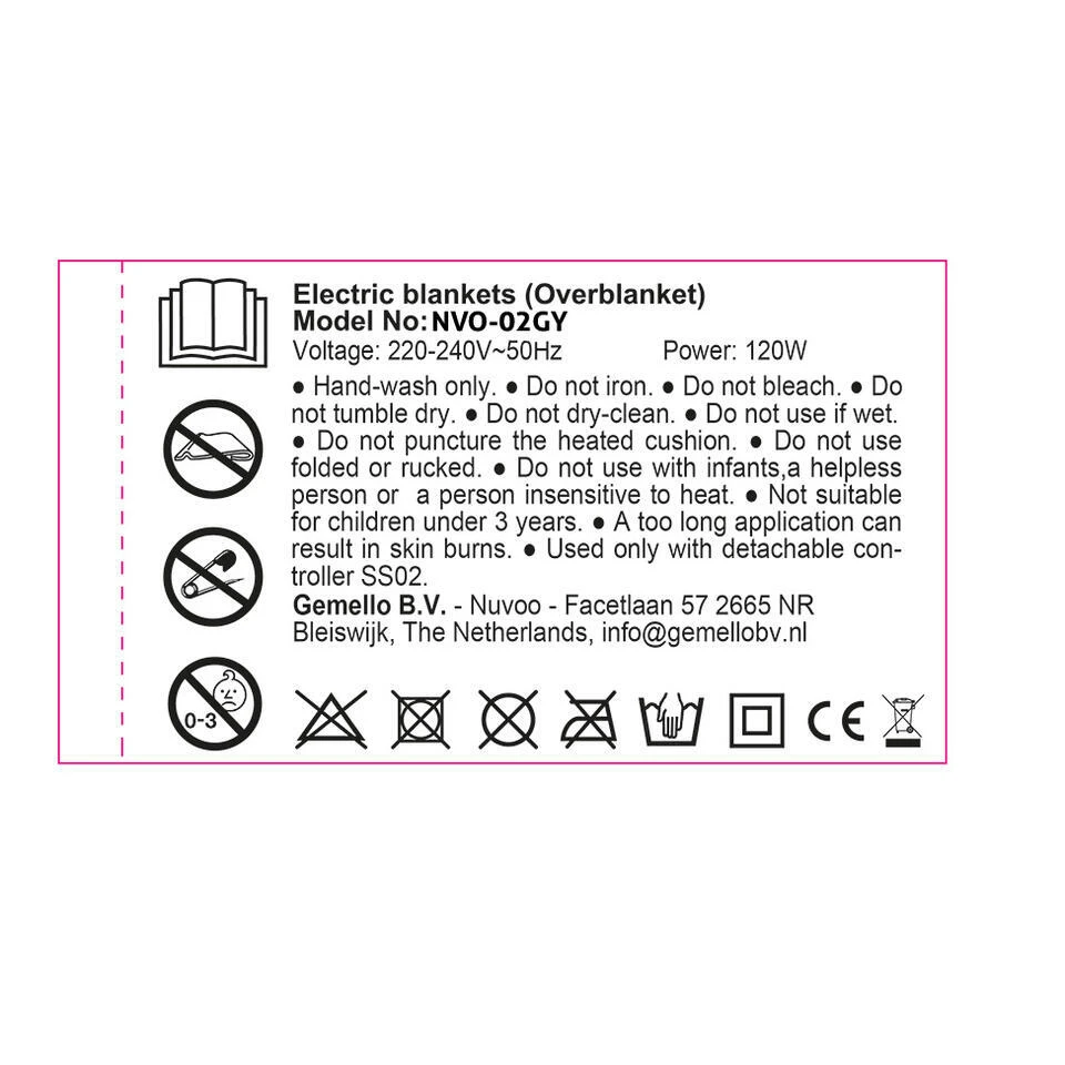 Nuvoo Elektrische Bovendeken - 180x160 Cm XL - Licht Grijs 12 Nuvoo Elektrische Bovendeken - 180x160 Cm XL - Licht Grijs - Afbeelding 10
