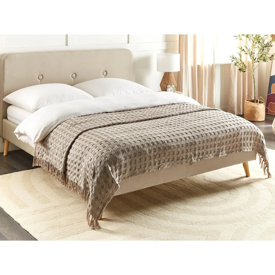 BERE - Bedsprei - Taupe - 200 X 220 Cm - Katoen 4 BERE - Bedsprei - Taupe - 200 X 220 Cm - Katoen - Afbeelding 2