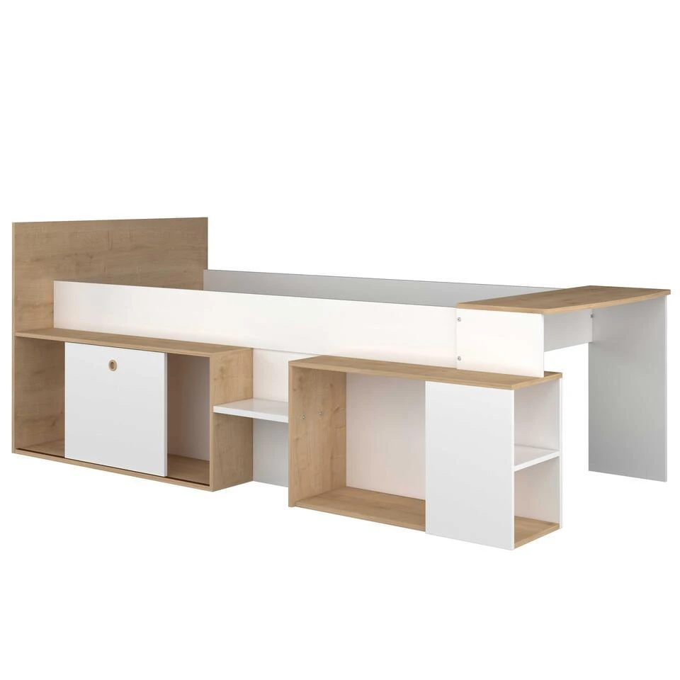 Halfhoogslaper Gaby Met Bureau - 118x239x96 Cm - Wit/eik 8 Halfhoogslaper Gaby Met Bureau - 118x239x96 Cm - Wit/eik - Afbeelding 6