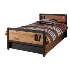Vipack Bed Alex Met Rolbed/opberglade En Nachtkastje - Bruin/zwart - 90x200 Cm