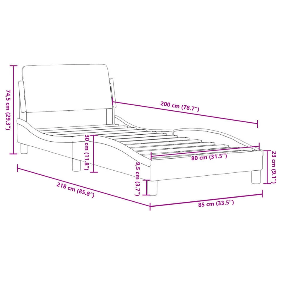 VidaXL - Bed Frame Met Hoofdbord - Donkergrijs - Stof - 80x200 Cm 10 VidaXL - Bed Frame Met Hoofdbord - Donkergrijs - Stof - 80x200 Cm - Afbeelding 8