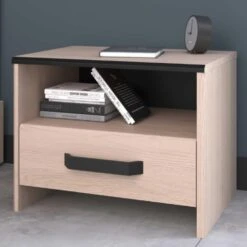 Nachtkastje Alma Met Opberglade - Eikdecor/zwart -Bedden Bij Leen Bakker a1027ad3336148ef9513db8a16a35e6c