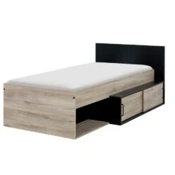 Diagone Bed Erquy - Opbergvakken - 90x200cm - Zwart/Eikenkleur -Bedden Bij Leen Bakker a35f4e266d644c83ada48bda87b58e3e