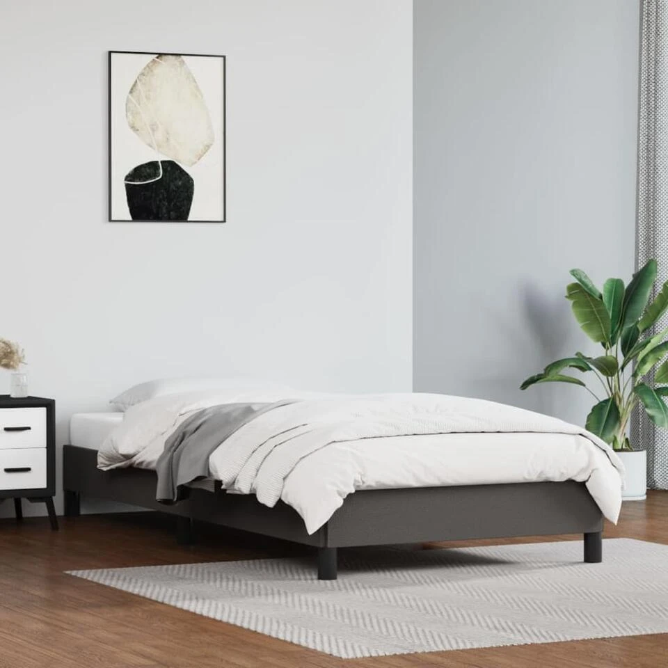 VidaXL - Eenpersoonsbed Frame Met Lattenbodem - Grijs - Kunstleer - 80x200 Cm 4 VidaXL - Eenpersoonsbed Frame Met Lattenbodem - Grijs - Kunstleer - 80x200 Cm - Afbeelding 2