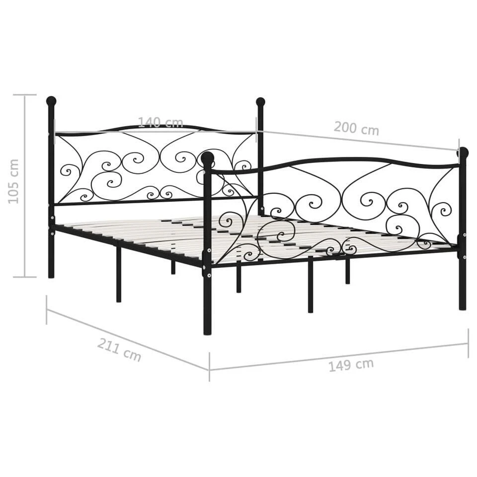 VidaXL - Bed Frame Met Lattenbodem - Zwart - Metaal - 140x200 Cm 6 VidaXL - Bed Frame Met Lattenbodem - Zwart - Metaal - 140x200 Cm - Afbeelding 4