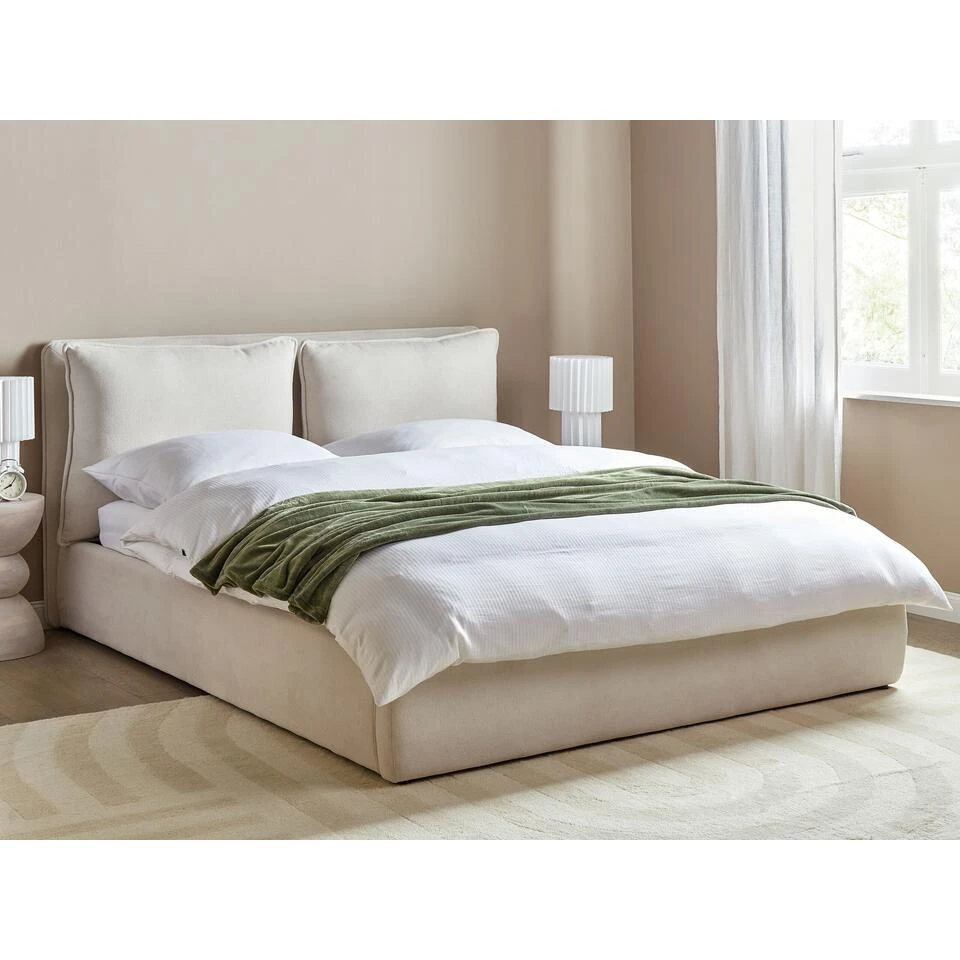BAJONNA - Bed Met Opbergruimte - Lichtbeige - 160 X 200 Cm - Polyester 4 BAJONNA - Bed Met Opbergruimte - Lichtbeige - 160 X 200 Cm - Polyester - Afbeelding 2