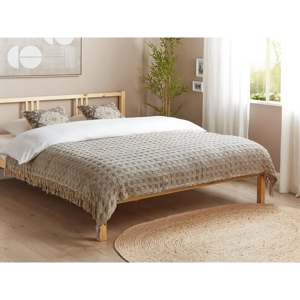 BERE - Bedsprei - Taupe - 150 X 200 Cm - Katoen 4 BERE - Bedsprei - Taupe - 150 X 200 Cm - Katoen - Afbeelding 2