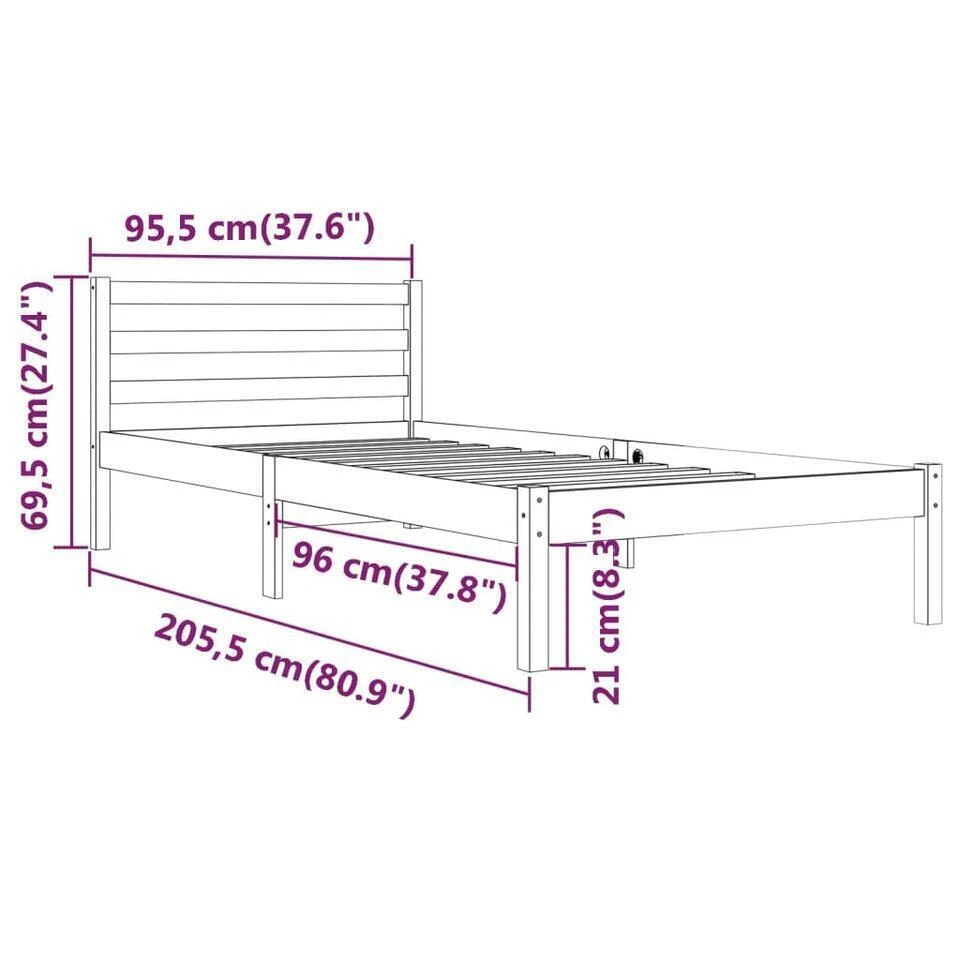 VidaXL - Bed Frame Met Hoofdbord - Wit - Grenenhout - 90x200 Cm 9 VidaXL - Bed Frame Met Hoofdbord - Wit - Grenenhout - 90x200 Cm - Afbeelding 7