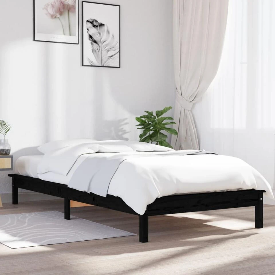 VidaXL - Bed Frame Met Lattenbodem - Zwart - Massief Grenenhout - 90x200 Cm 4 VidaXL - Bed Frame Met Lattenbodem - Zwart - Massief Grenenhout - 90x200 Cm - Afbeelding 2