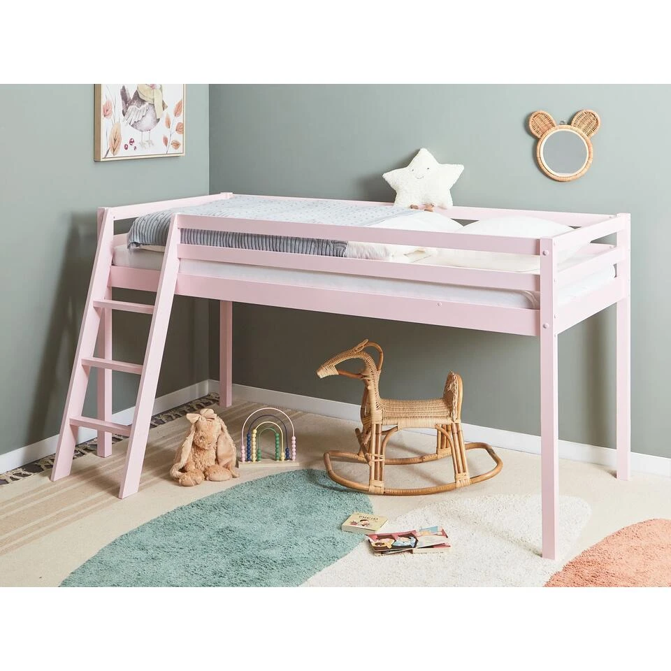 ASCOUX - Kinderbed - Roze - 90 X 200 Cm - Dennenhout 4 ASCOUX - Kinderbed - Roze - 90 X 200 Cm - Dennenhout - Afbeelding 2