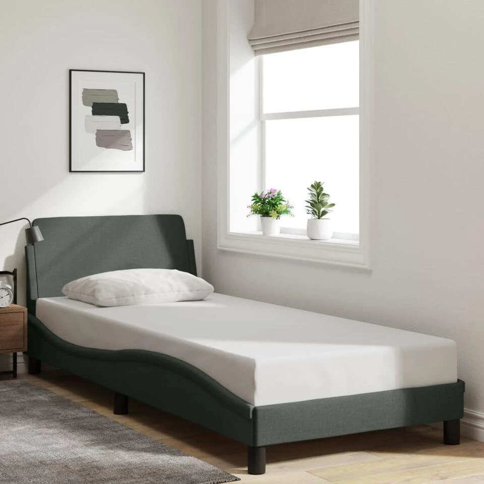 VidaXL - Bed Frame Met Hoofdbord - Donkergrijs - Stof - 80x200 Cm 4 VidaXL - Bed Frame Met Hoofdbord - Donkergrijs - Stof - 80x200 Cm - Afbeelding 2