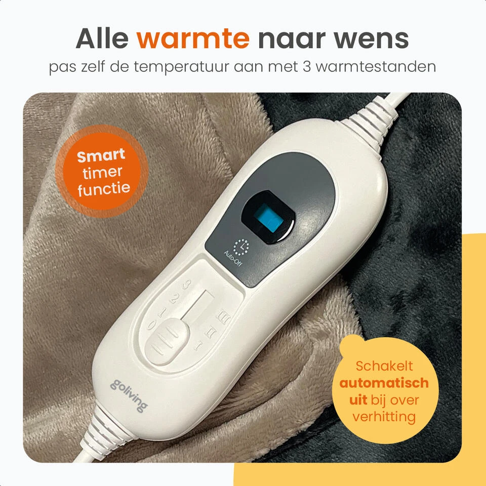 Goliving Elektrische Fleece Plaid - Warmtedeken 3 Standen -160x120cm Donkergrijs 9 Goliving Elektrische Fleece Plaid - Warmtedeken 3 Standen -160x120cm Donkergrijs - Afbeelding 7