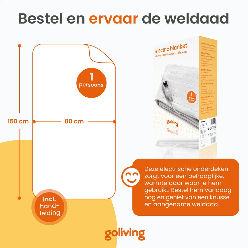 Goliving Elektrische Onderdeken - 1-Persoons - Warmtedeken - Elektrische Deken 8 Goliving Elektrische Onderdeken - 1-Persoons - Warmtedeken - Elektrische Deken - Afbeelding 6
