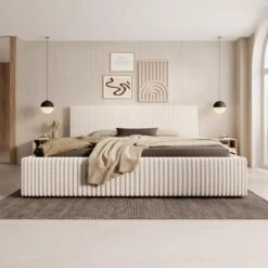 Meubella - Tweepersoonsbed Infinity - Beige - Fluffy Ribstof - 180x200 Cm -Bedden Bij Leen Bakker ee8af93b85194fa9b4c55579de22d075