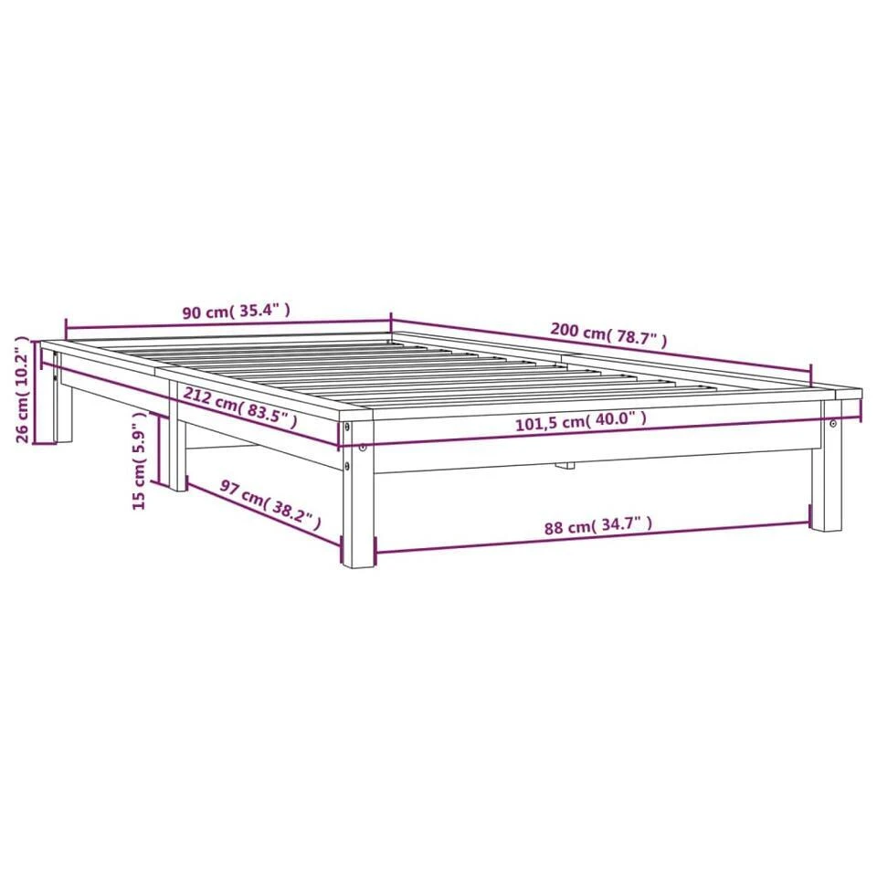 VidaXL - Bed Frame Met Lattenbodem - Zwart - Massief Grenenhout - 90x200 Cm 10 VidaXL - Bed Frame Met Lattenbodem - Zwart - Massief Grenenhout - 90x200 Cm - Afbeelding 8