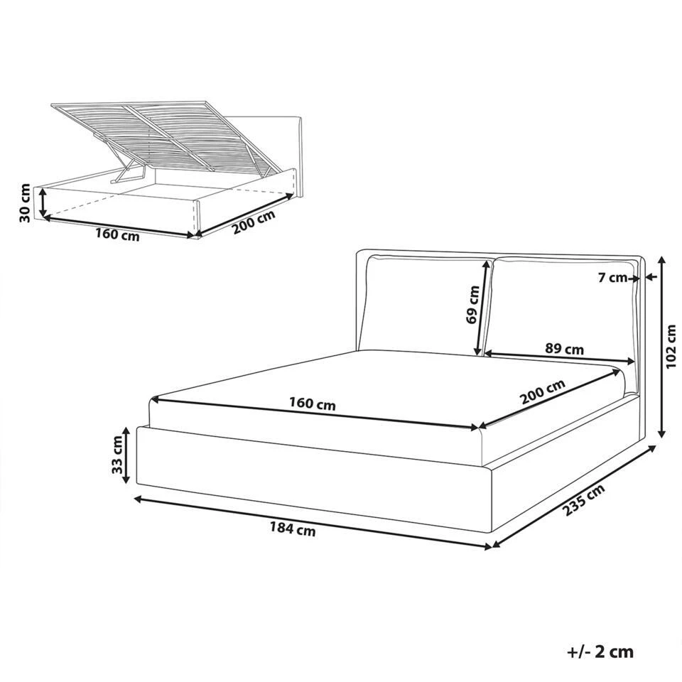 BAJONNA - Bed Met Opbergruimte - Lichtbeige - 160 X 200 Cm - Polyester 6 BAJONNA - Bed Met Opbergruimte - Lichtbeige - 160 X 200 Cm - Polyester - Afbeelding 4