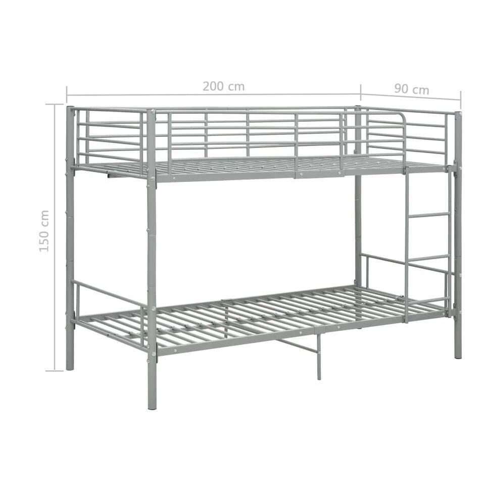 VidaXL - Metalen Stapelbed Incl. Hekwerk En Zijladder - Grijs - 90x200 Cm 4 VidaXL - Metalen Stapelbed Incl. Hekwerk En Zijladder - Grijs - 90x200 Cm - Afbeelding 2