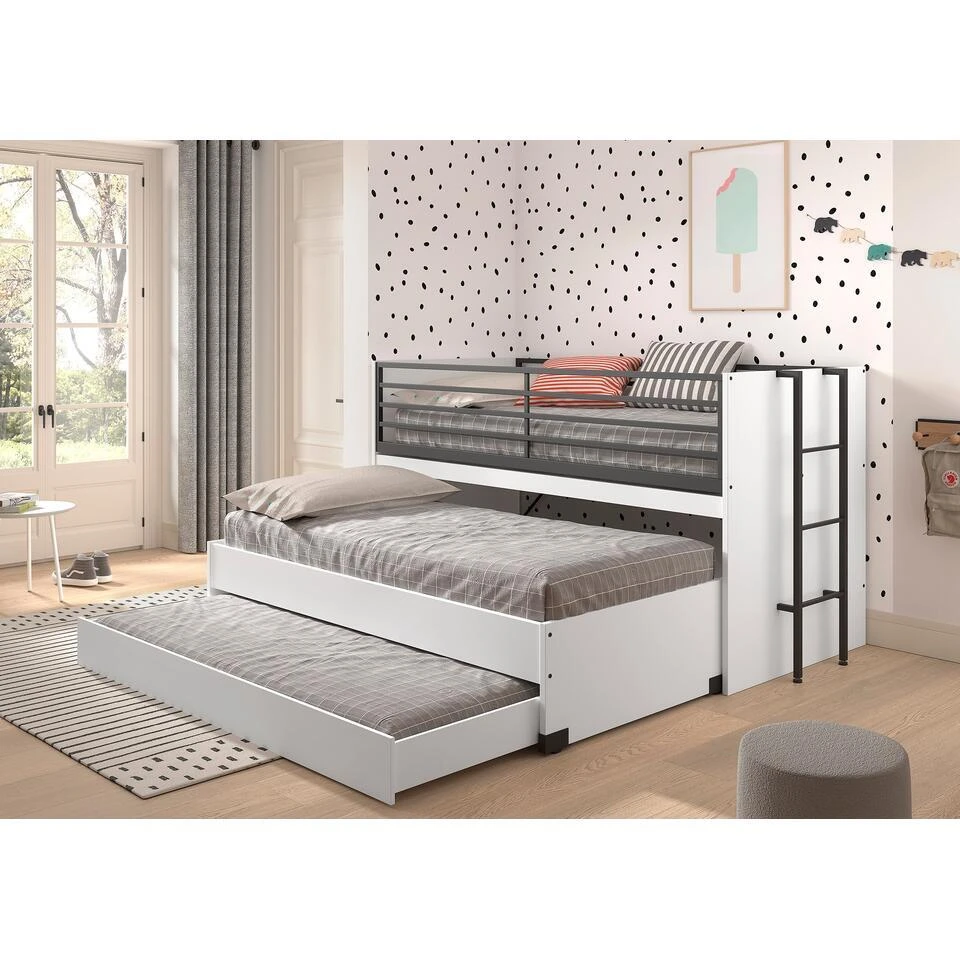 Halfhoogslaper Sammie 90x200cm Met 2 Slaapplaatsen, Bedlade En Bureau - Wit 8 Halfhoogslaper Sammie 90x200cm Met 2 Slaapplaatsen, Bedlade En Bureau - Wit - Afbeelding 6