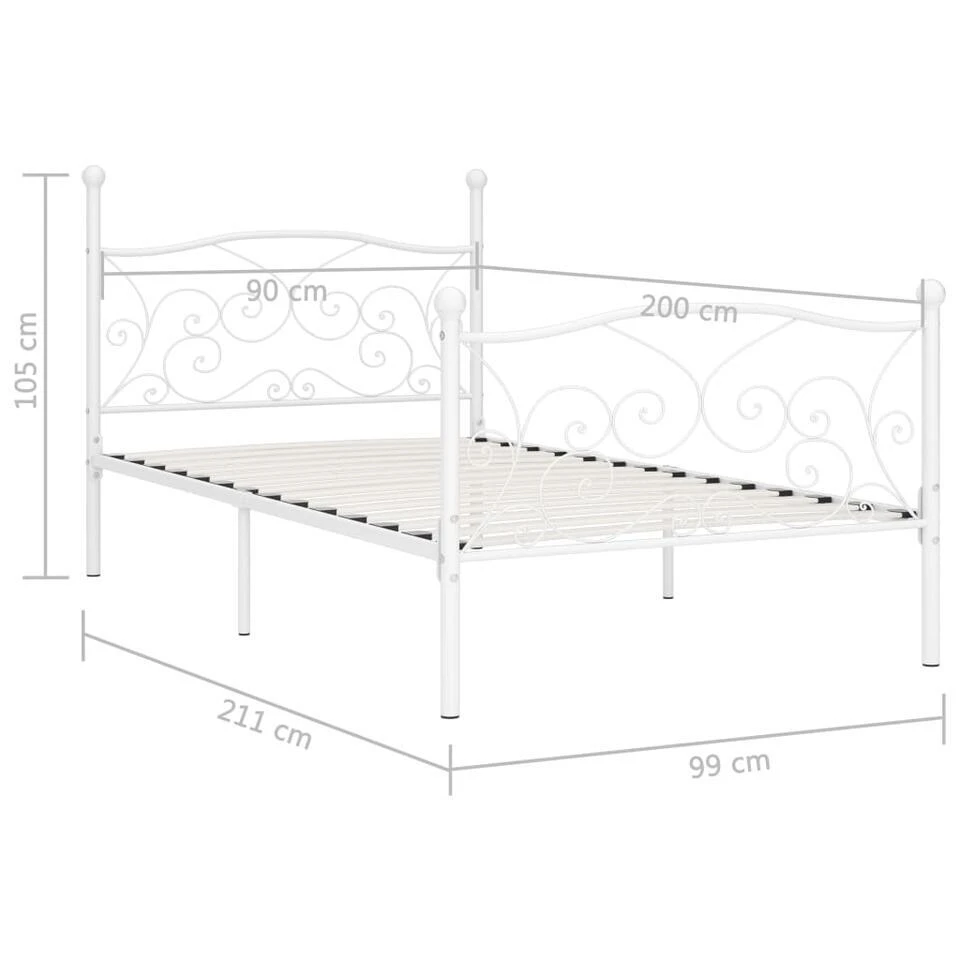 VidaXL - Bed Frame Met Artistiek Hoofdeinde - Wit - Metaal - 90x200 Cm 6 VidaXL - Bed Frame Met Artistiek Hoofdeinde - Wit - Metaal - 90x200 Cm - Afbeelding 4